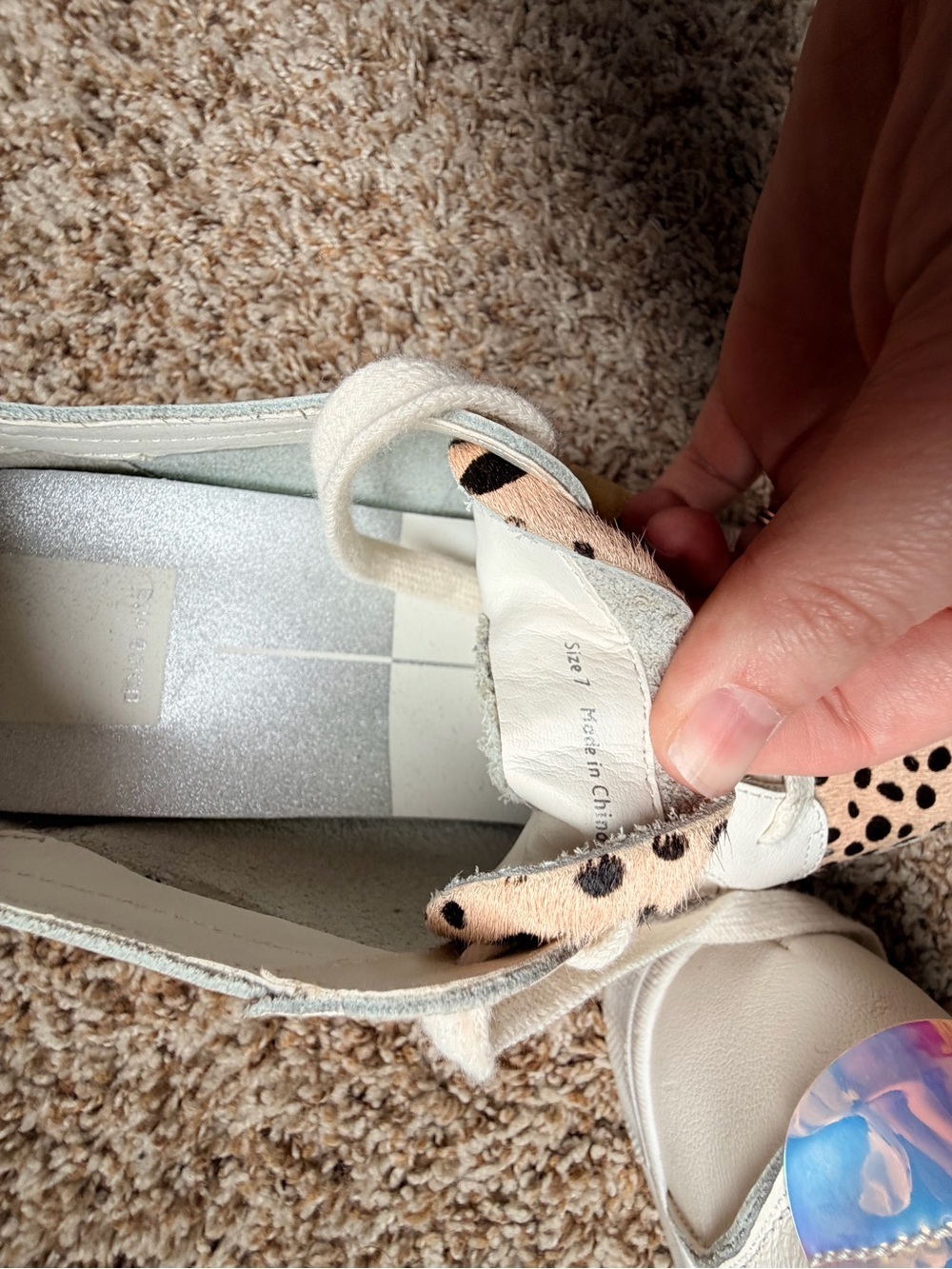 Dolce Vita White Leather Sneakers with Yellow Accent and Leopard Toe - Picture 5 of 6